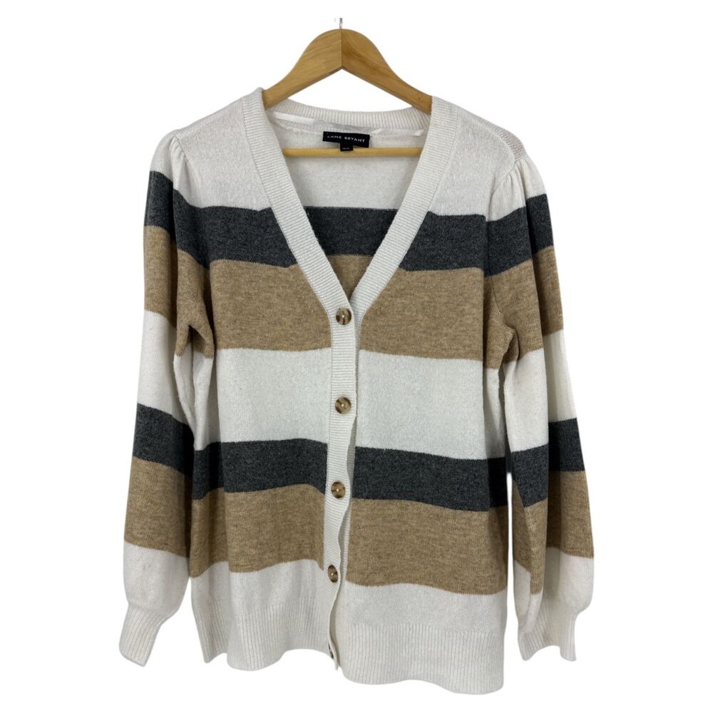 Lane Bryant Cardigan Sweater 14/16 Striped V Neck womens button front